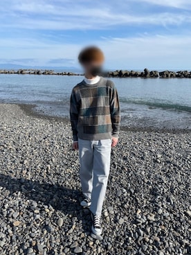 「UNIQLO（ユニクロ）のソフトタッチタートルネックT（長袖）（Tシャツ/カットソー、ホワイト系）」を使った、0613anjyutoさん（メンズ・172cm）の冬コーディネート