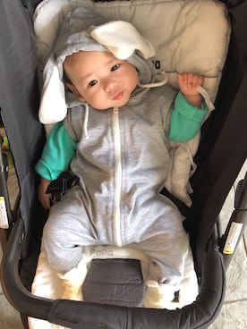 「アイテム（ロンパース、グリーン系）」を使った、R♡Hさん（キッズ・60cm）の秋コーディネート