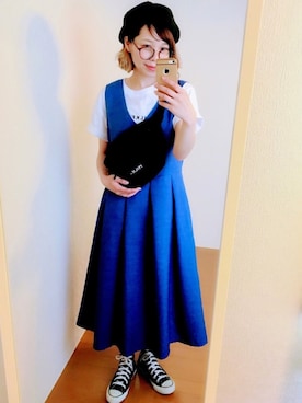 「MILKFED.」｜「アイテム（ジャンパースカート）」を使った、maricocoさん（レディース・160cm）の春コーディネート