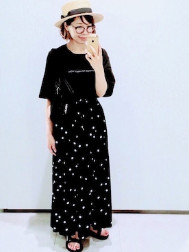 「ドット柄スカート」｜「アイテム（サンダル）」を使った、maricocoさん（レディース・160cm）の夏コーディネート