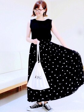 「ドット柄スカート」｜「アイテム（シューズ）」を使った、maricocoさん（レディース・160cm）の夏コーディネート