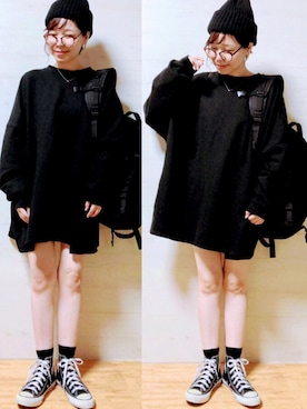 「コンバース ハイカット」｜「アイテム（ニットキャップ/ビーニー）」を使った、maricocoさん（レディース・160cm）の秋コーディネート