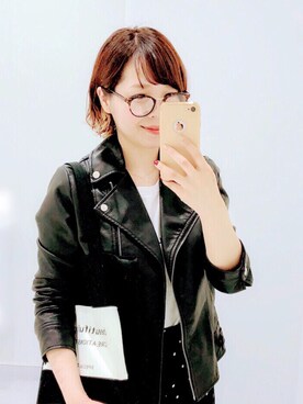 「ドットパンツ」｜「アイテム（ライダースジャケット）」を使った、maricocoさん（レディース・160cm）の秋コーディネート