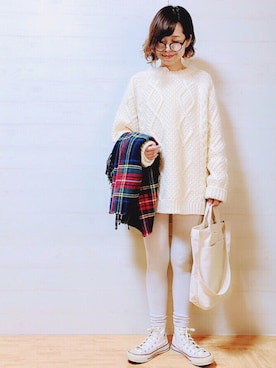 「CIAOPANIC TYPY（チャオパニックティピー）のケーブルプルオーバーニット（ニット/セーター）」を使った、maricocoさん（レディース・160cm）の秋コーディネート
