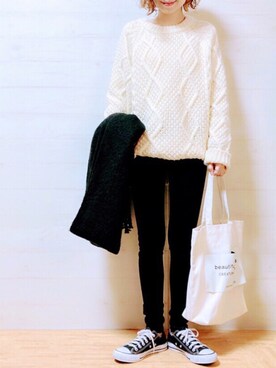 「CIAOPANIC TYPY（チャオパニックティピー）のケーブルプルオーバーニット（ニット/セーター）」を使った、maricocoさん（レディース・160cm）の冬コーディネート