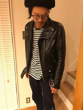 「united arrows」｜「アイテム（ライダースジャケット）」を使った、TARさん（メンズ・178cm）の秋コーディネート
