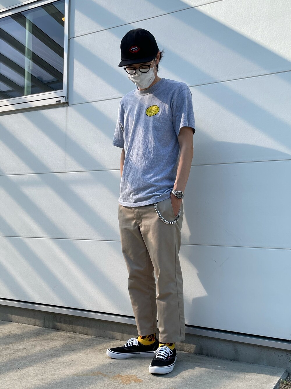 「wesco、サイクルマン、Tシャツ、夏コーデ、Ching&co、ファイヤーパターン」｜「CHROME HEARTSのアイテム（キャップ、ブラック系）」を使った、TARさん（メンズ・178cm）の夏コーディネートの1枚目の写真