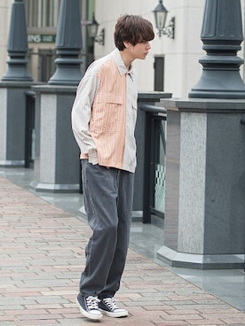 「UP START（アップスタート）のアイテム」を使った、upstart077さん（メンズ・180cm）の春コーディネート