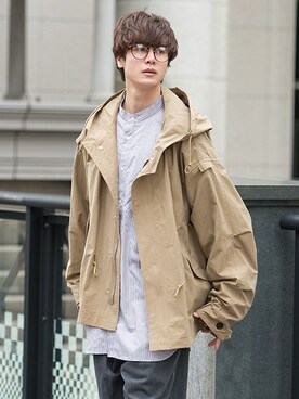 「UP START（アップスタート）のアイテム（モッズコート）」を使った、upstart077さん（メンズ・180cm）の春コーディネート