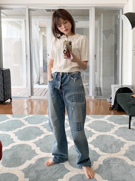 「MONKI（モンキ）のアイテム（ポロシャツ）」を使った、wenさん（レディース・155cm）の夏コーディネート
