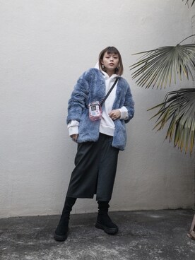 「ファーコート」｜「アイテム（パーカー）」を使った、wenさん（レディース・155cm）の冬コーディネート