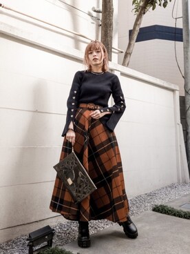 「アイテム（チョーカー、パープル系）」を使った、wenさん（レディース・155cm）の冬コーディネート