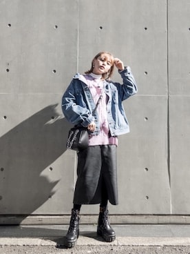 「春めきシューズ」｜「アイテム（デニムジャケット）」を使った、wenさん（レディース・155cm）の春コーディネート