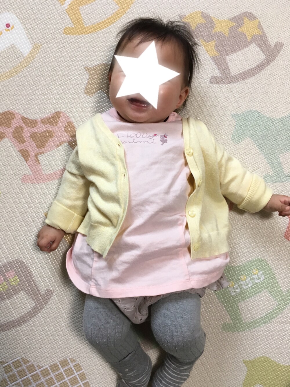 「女の子、５ヶ月、KP、西松屋、UNIQLO、ミミプポン、フリルパンツ、70cm、80cm、babygap」｜「KPのアイテム（Tシャツ/カットソー、ピンク系）」を使った、じゃすみんさん（キッズ・60cm）の春コーディネートの1枚目の写真