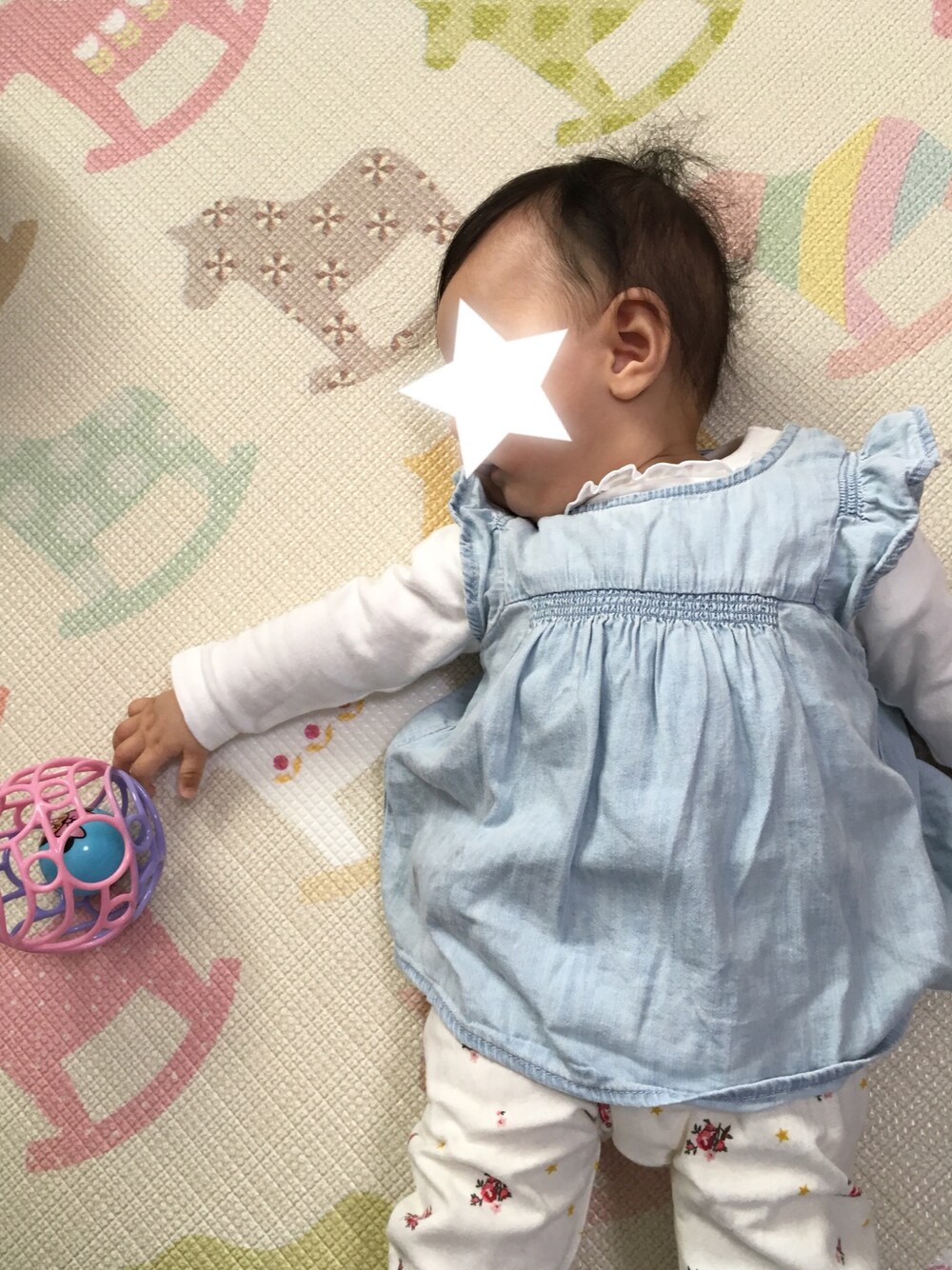 「女の子、５ヶ月、メゾピアノ、babygap、ワンピース、70cm、80cm、サンリオピューロランド」｜「babyGAPのアイテム（ワンピース、ブルー系）」を使った、じゃすみんさん（キッズ・60cm）の春コーディネートの1枚目の写真