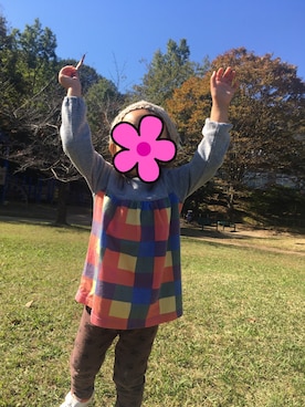 「DAISO（DAISO）のアイテム（ハンチング/ベレー帽）」を使った、じゃすみんさん（キッズ・70cm）の秋コーディネート