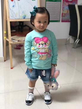 「EARTHMAGIC（アースマジック）のアイテム」を使った、紫苏妹妹さん（キッズ・100cm）の夏コーディネート