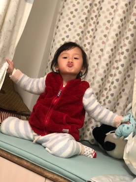 「MIKI HOUSE（ミキハウス）のアイテム（その他アウター）」を使った、紫苏妹妹さん（キッズ・100cm）の冬コーディネート