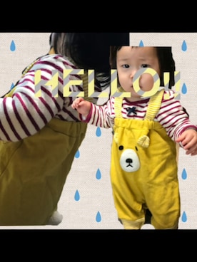 「アイテム（サロペット/オーバーオール、イエロー系）」を使った、chonteraさん（キッズ・70cm）の春コーディネート