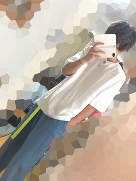「GU（ジーユー）のアイテム（シャツ/ブラウス、ホワイト系）」を使った、とーやさん（メンズ・179cm）の夏コーディネート