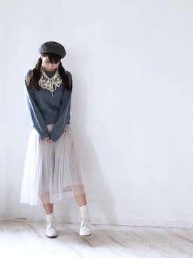 「ブルーニット」｜「アイテム（ハンチング/ベレー帽）」を使った、cotoさん（レディース・158cm）の秋コーディネート