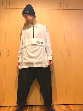 「Yohji Yamamoto（ヨウジヤマモト）のアイテム（ニットキャップ/ビーニー）」を使った、OZL10さん（メンズ・175cm）の春コーディネート