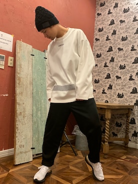 「Yohji Yamamoto（ヨウジヤマモト）のアイテム（ニットキャップ/ビーニー）」を使った、OZL10さん（メンズ・175cm）の春コーディネート