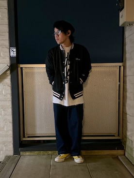 「Champion（チャンピオン）のアイテム（スタジャン）」を使った、あだっちさん（メンズ・163cm）の秋コーディネート