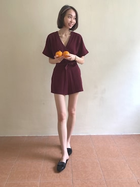 「アイテム（つなぎ/オールインワン、レッド系）」を使った、giinnykさん（レディース・167cm）の春コーディネート