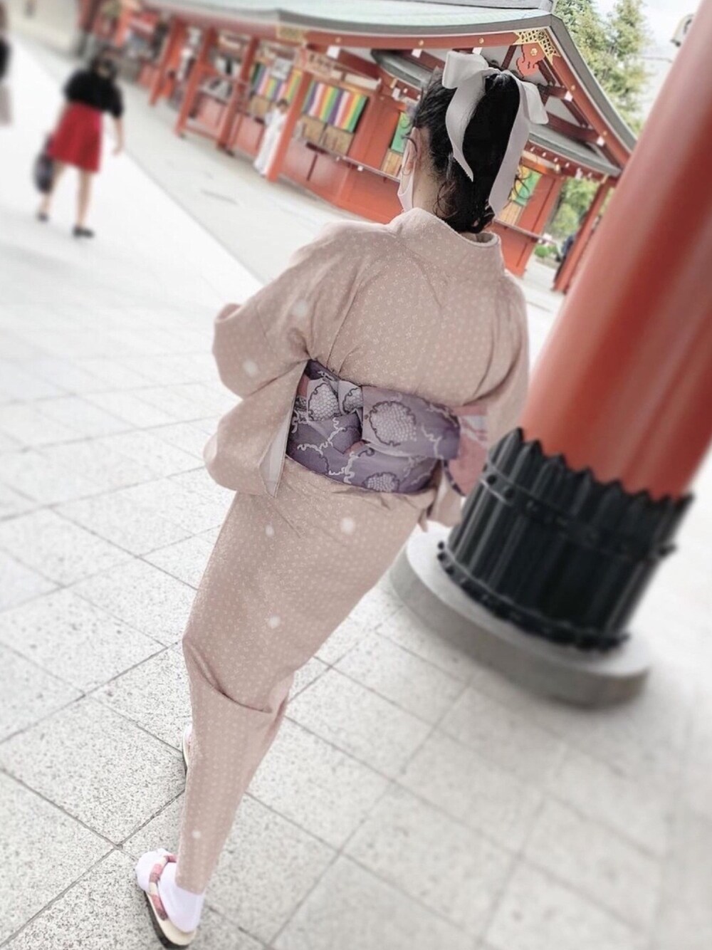 「浅草、浅草着物レンタル、Gotoトラベルキャンペーン、休日スタイル、kimono、和服」｜「浅草着物レンタル　梨花和服のアイテム（着物、ピンク系）」を使った、Yuka さん（レディース・160cm）の秋コーディネートの1枚目の写真