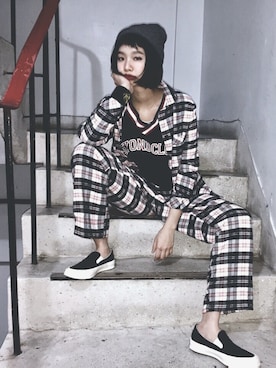 「アイテム（セットアップ、ホワイト系）」を使った、寒さん（レディース・164cm）の冬コーディネート