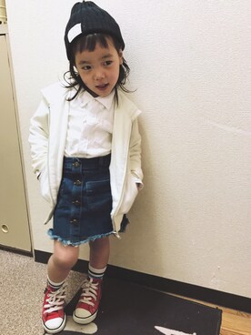 「salus（サルース）のアイテム（トップス）」を使った、子持ちししゃも🐟さん（キッズ・100cm）の春コーディネート