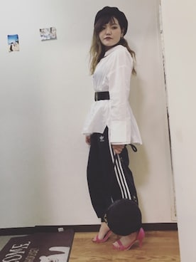 「ジャージーパンツ」｜「アイテム（ハンチング/ベレー帽）」を使った、子持ちししゃも🐟さん（レディース・148cm）の夏コーディネート