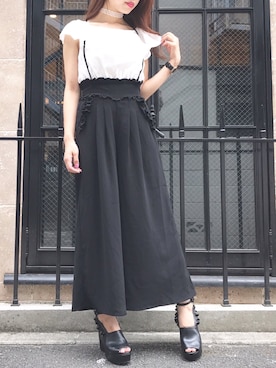 「EATME（イートミー）のフリルウエッジソールサンダル（サンダル）」を使った、eatme-staffさん（レディース・162cm）の夏コーディネート