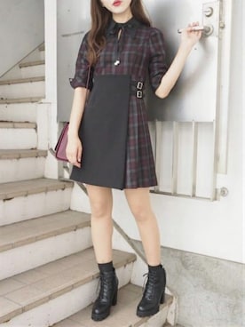 「アイテム（ワンピース/ドレス、パープル系）」を使った、eatme-staffさん（レディース・162cm）の秋コーディネート