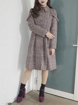 「アイテム（シューズ、パープル系）」を使った、eatme-staffさん（レディース・162cm）の冬コーディネート