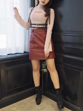 「レザースカート」｜eatme-staffさん（レディース・162cm）の冬コーディネート