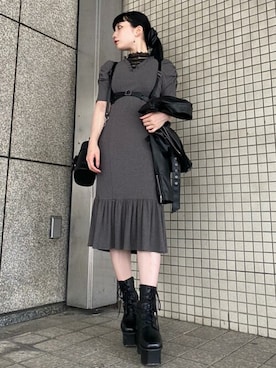 「リブニット」｜「アイテム（ライダースジャケット）」を使った、eatme-staffさん（レディース・160cm）の秋コーディネート