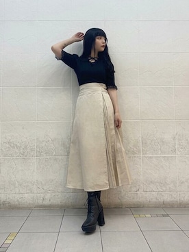 「EATME（イートミー）の2WAYスクエアネックリブTOP（Tシャツ/カットソー）」を使った、eatme-staffさん（レディース・160cm）の秋コーディネート