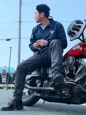 「ワーク」｜「アイテム（ナイロンジャケット）」を使った、enginestallさん（メンズ・177cm）の春コーディネート