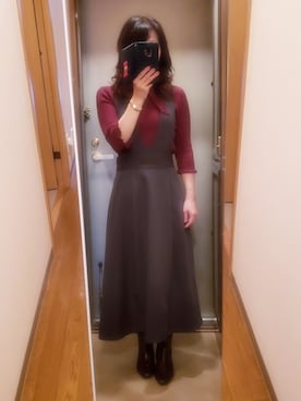 「秋色コーデ」｜「アイテム（ジャンパースカート）」を使った、yukoさん（レディース・153cm）の秋コーディネート