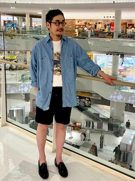 「orSlow（オアスロウ）のアイテム（トップス）」を使った、宮崎 敦さん（メンズ・179cm）の夏コーディネート