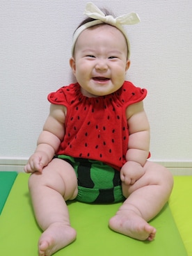 「アイテム（ロンパース、レッド系）」を使った、z...kさん（キッズ・70cm）の夏コーディネート