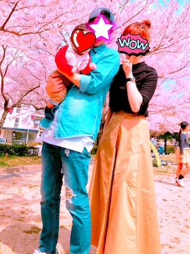 「花見」｜「アイテム（チノパンツ）」を使った、太陽どんさん（メンズ・175cm）の春コーディネート