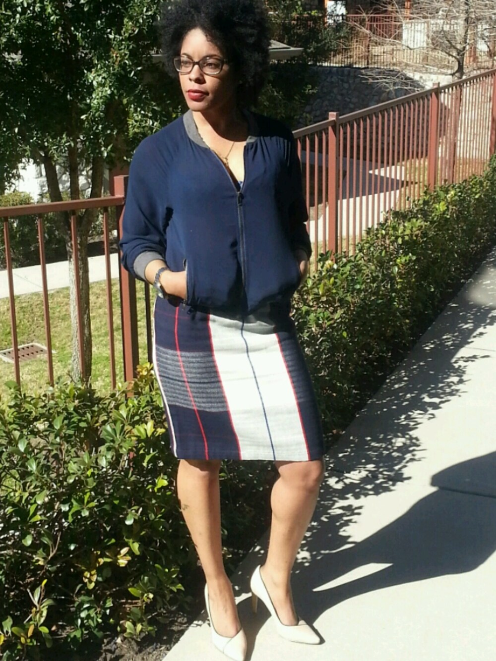 「BCBG MAX AZRIA、heels、jacket 、Maude at Langford's Market、merona、skirt」｜M. Goldan Browneさん（レディース）の冬コーディネートの1枚目の写真