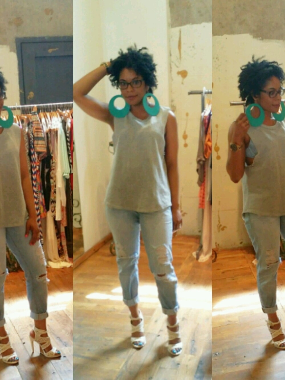 「dolce vita、heels、jeans、Levi's、tank top、thrifted」｜M. Goldan Browneさん（レディース）の春コーディネートの1枚目の写真