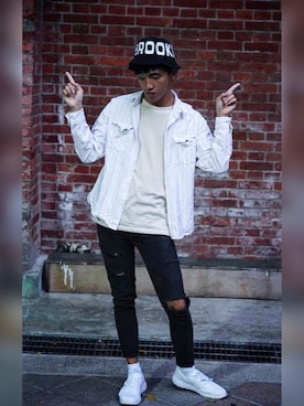 「5（ファイブ）のアイテム（パンツ）」を使った、張維竣さん（メンズ・173cm）の冬コーディネート