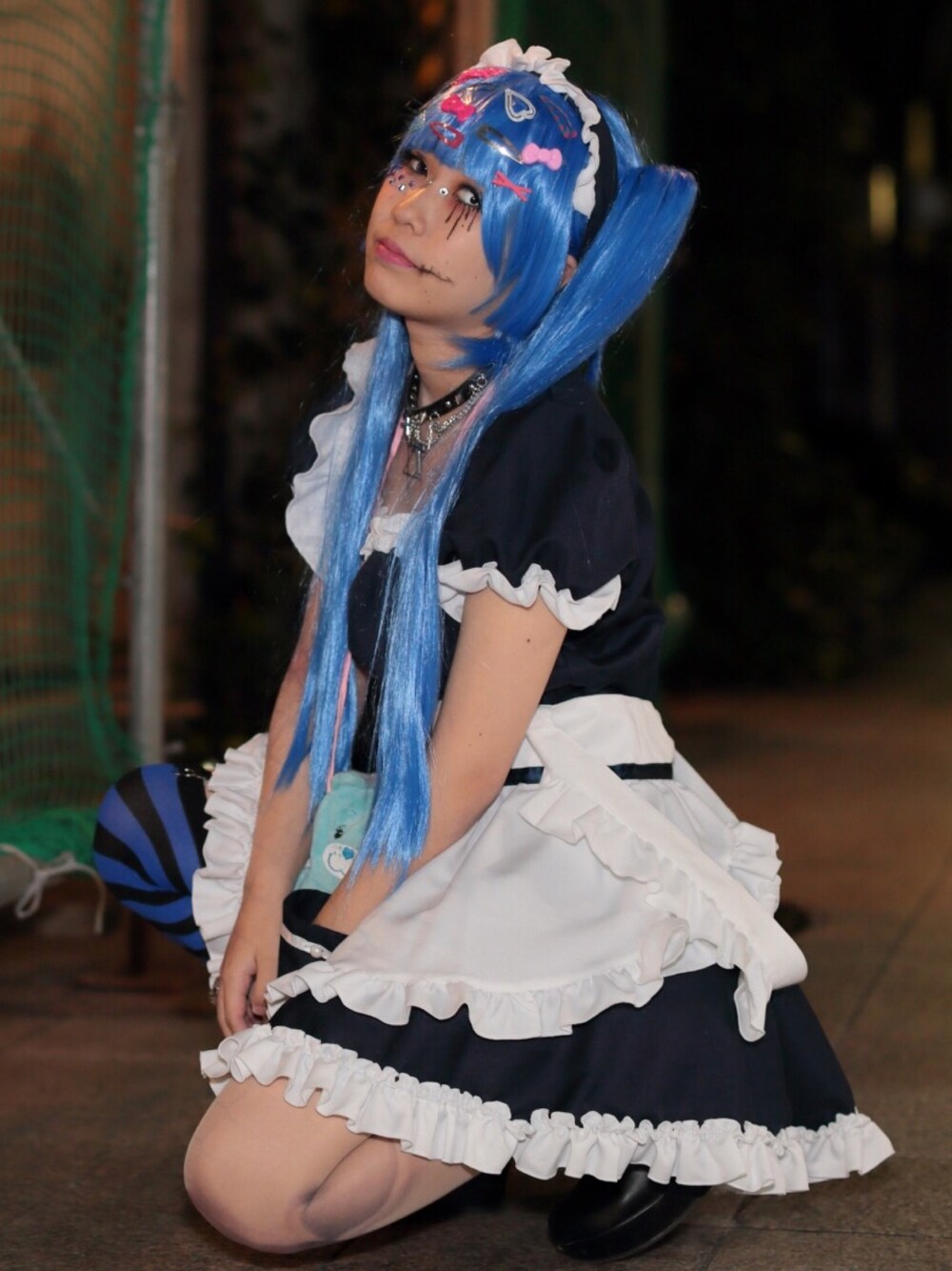 「halloween、青髪、ツインテール、デコラ、メイド服、原宿系、Kawaii、サブカル、コスプレ、仮装」｜「BODYLINEのアイテム（ワンピース、ブラック系）」を使った、りゆんさん（レディース・151cm）の秋コーディネートの1枚目の写真
