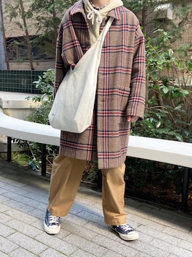 「アイテム（ステンカラーコート）」を使った、kojiさん（メンズ・173cm・20代）の春コーディネート