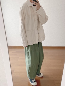 「アイテム（カバーオール、ホワイト系）」を使った、kojiさん（メンズ・173cm）の春コーディネート